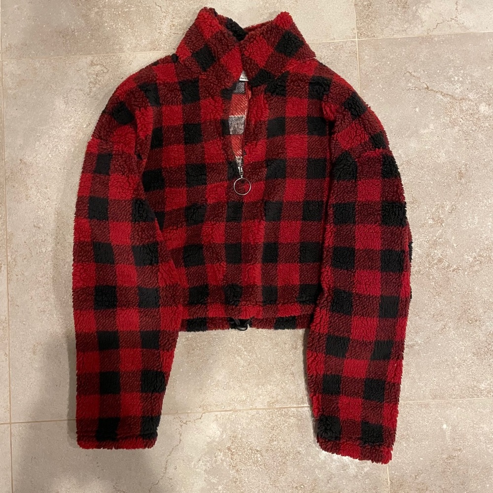 *Brand new* Red and black fluffy quarterzip jacket